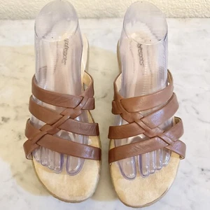 Softspots  Size 8W Slip-on Brown Leather Comfort Wedge Sandals - Picture 1 of 7