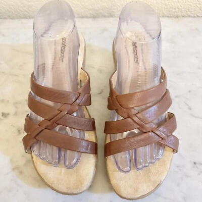 Softspots  Size 8W Slip-on Brown Leather Comfort Wedge Sandals - Image 1 of 4