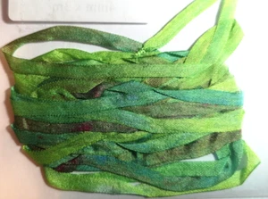 Stef Francis Hand Dyed Variegated 4mm Silk Ribbon - No SR4-19 green - Picture 1 of 1