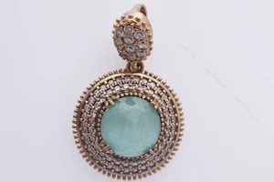 Turkish Handmade Jewelry Round Shape Topaz and Round Cut Aquamarine Pendant - Picture 1 of 7