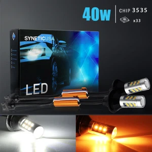 Canbus 3157 Switchback LED Turn Signal Parking DRL Light Bulbs Kit White/Amber - Picture 1 of 6