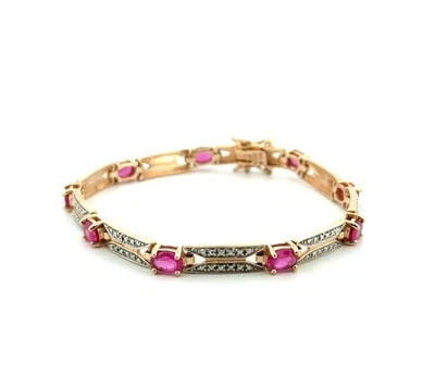 7” Ross Simons 925 Sterling Silver Gold Vermeil Lab-Ruby Tennis Bracelet 11.7g - Image 1 of 4