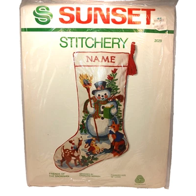 De Colección Kit Puesta de Sol Amigos del Muñeco de Nieve Medias de Navidad 2029 Crewel Nuevo de Lote Antiguo 1980 Foto 1 de 4