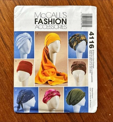 UNCUT McCalls 4116 Headwrap Turban Hats Fashion Accessories Sewing Pattern - Image 1 of 2