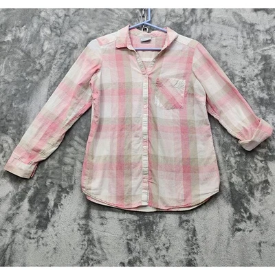 Columbia Top Mujer M Rosa Cuadros Manga Larga Botón Delantero Algodón Informal Preppy Foto 1 de 4