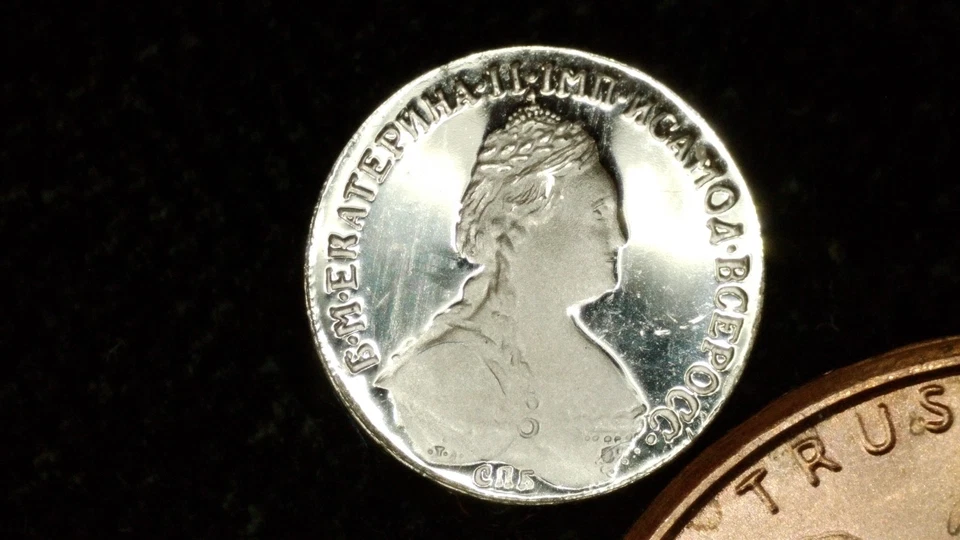 MINIATURE COIN 1762 to 1796 RUSSIA TEN ROUBLES PROOF LIKE STERLING SILVER - Image 1 of 2