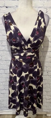 Karin Stevens Womens Fit and Flare Dress Purple & Black Floral Print 8 Petite - Image 1 of 4
