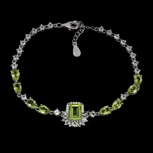 925 Sterling Silver Bracelet Octagon Peridot 8x6mm Tapaz Gemstone Jewelry 7ins - Picture 1 of 13