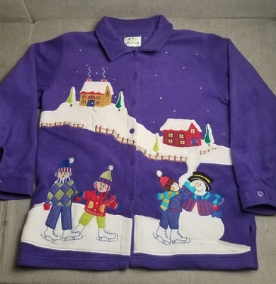 Vintage Quacker Factory Christmas Jacket Fleece Snowman Winter 90s Sz XL - Image 1 of 4