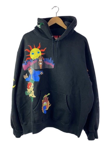 Felpa Supreme con cappuccio L cotone stampa nera usata