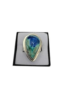 Vintage Sterling Silver Teardrop Azurite Malachite Ring Size 6 Tested 925 - Picture 1 of 14