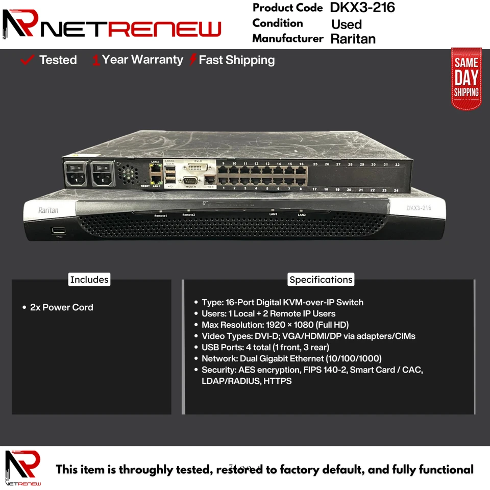 DKX3-216 Raritan Dominion KVM Over IP Switch 16 Port - Image 1 of 1