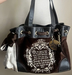 Juicy Couture Vintage Brown Velvet Bag Purse Y2K Fairytale Once Upon A Time Bow - Picture 1 of 20
