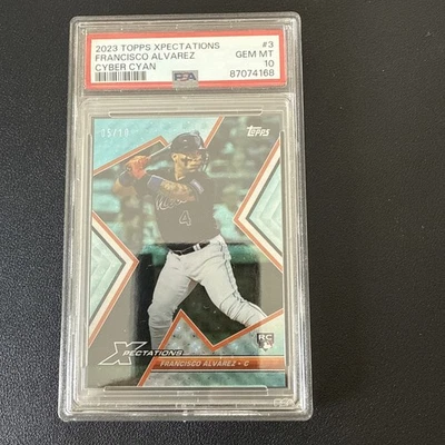2023 Topps Xpectations Francisco Alvarez #3 Cyber Cyan Foil /10 Pop 1! PSA 10 - Image 1 of 4