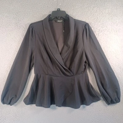 Blusa Allegra K Mujer Negra Top Talla Grande Cuello en V Manga Larga Clásica Elegante Foto 1 de 4