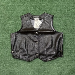 Vintage NWT 90s Rockies Western Faux Leather Vest Black Women’s Large USA Made - Picture 1 of 6