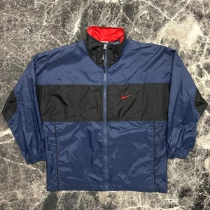 Chaqueta cortavientos vintage Nike para hombre grande azul marino años 90 Y2K cremallera completa Swoosh - Imagen 1 de 8