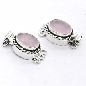 1 PC ROSE QUARTZ BOX CLASP 3 STRAND ANTIQUE SILVER PLATED 620 LFU-267 - Picture 1 of 4