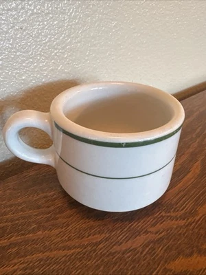 VTG Buffalo China Thick & Chunky 6oz Diner Coffee Mug USA GREEN STRIPE ‘56 - Image 1 of 4