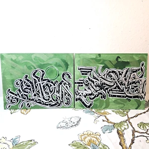 PAIR "Nimbus" Paintings Original 10x8 OOAK Acrylic Graffiti Style Art SET Green - Picture 1 of 8