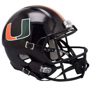 Casco de fútbol americano réplica tamaño completo velocidad negro brillante Miami Hurricanes 2024 - Imagen 1 de 4