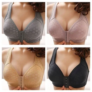 Womens Ladies Front Fastening Cotton Lycra Non Wired Soft Stretch Non Padded Bra - Picture 1 of 41