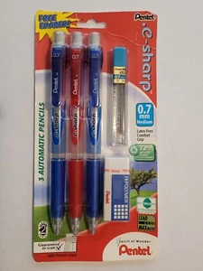 Pentel e-sharp 0.7 mm 3 Automatic Pencils, HB Lead, Eraser Set - Picture 1 of 2