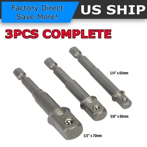 Socket Bit Adapter Drill Nut Driver Power Extension Bar 3pc Set 1/4" 3/8" 1/2" - Picture 1 of 7