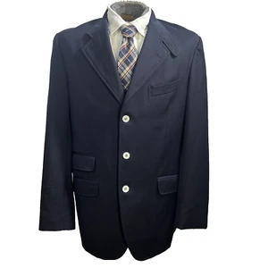 Etro Milano Italy Sz 52 IT 42 US Navy Blue 100 % Wool Hacking Jacket Blazer FLAW - Picture 1 of 21