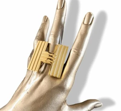 Hermes Chapado en Oro Amarillo H STRIEE Hebilla de Cinturón 32 mm, ¡Pochette Naranja! Foto 1 de 4