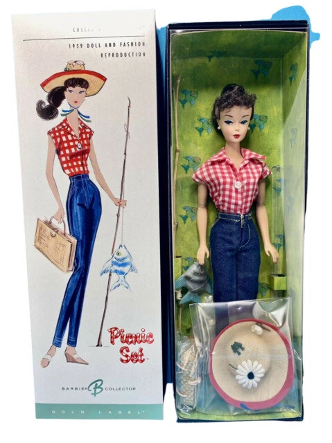 Mattel 1959 Doll and Fashion Reproduction Barbie Doll Picnic Set (Gold Label)
