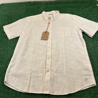 Weatherproof Shirt Mens Large White Tan Striped Washable Linen Button Up New - Image 1 of 4