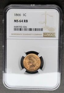 1866 NGC MS-64 RED / BROWN RB Indian Head Cent Penny W0354 LOOKS FULL RED! - Picture 1 of 4