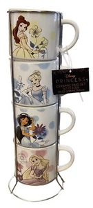 Disney Princess Set of 4 Stackable Ceramic Mug Set In Wire Rack - Picture 1 of 6