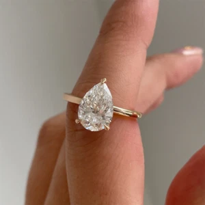 Pear Cut 1 Carat Diamond Ring Lab Created IGI GIA HRD 14k Yellow Gold Sizable - Picture 1 of 11