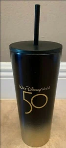 Walt Disney World 50th Anniversary Starbucks Becher Stroh Tasse Neu Schwarzgold - Bild 1 von 9