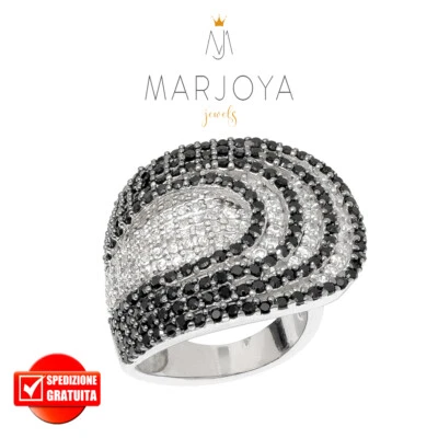 Anello con pavè di zirconi bianchi e neri in argento 925 rodiato - Immagine 1 di 4