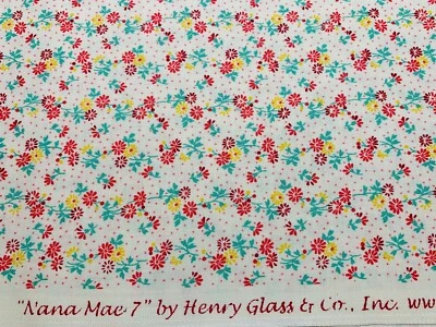1930s 30s Repro Red Yellow Green Floral NANA MAE 7 Cotton Fabric H Glass FQ - Image 1 of 3