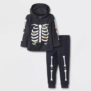 Cat & Jack 2-Piece Halloween Skeleton Outfit Long Sleeve Hooded Toddler Boys' 2T - Picture 1 of 4