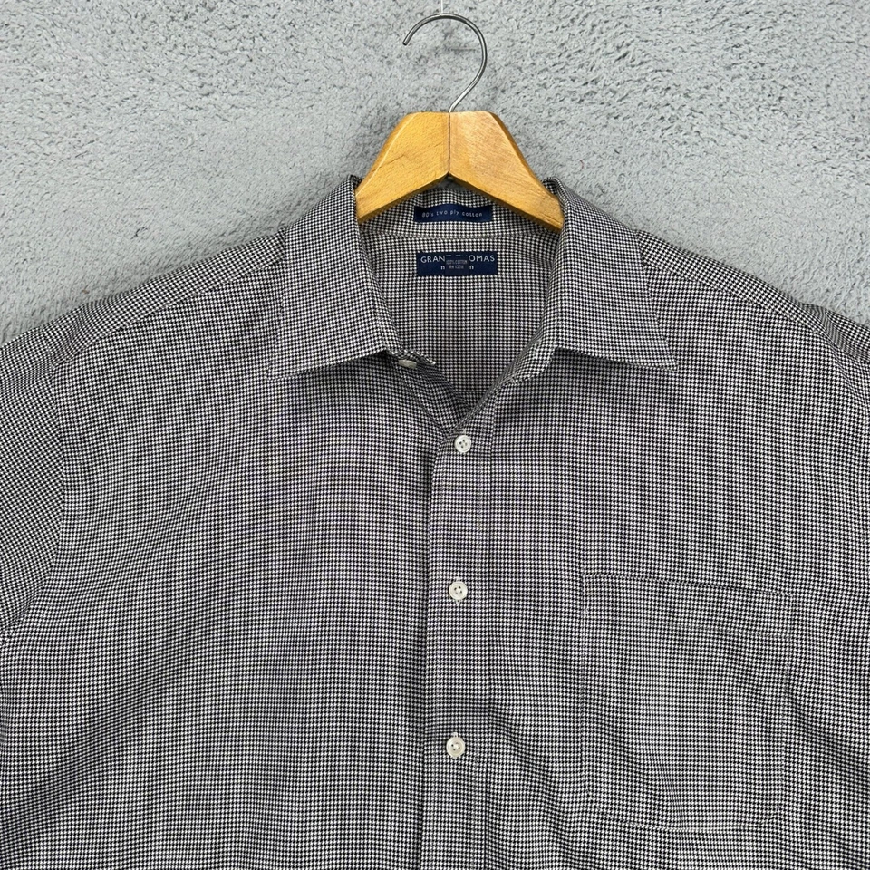 Camisa con botones Grant Thomas para hombre XL negra blanca pata de gallo 2 capas bolsillo de algodón Foto 1 de 4