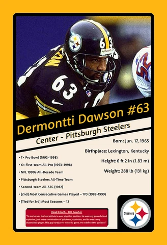 Dermontti Dawson #1 - Pittsburg Steelers Stat Sheet Poster Cover