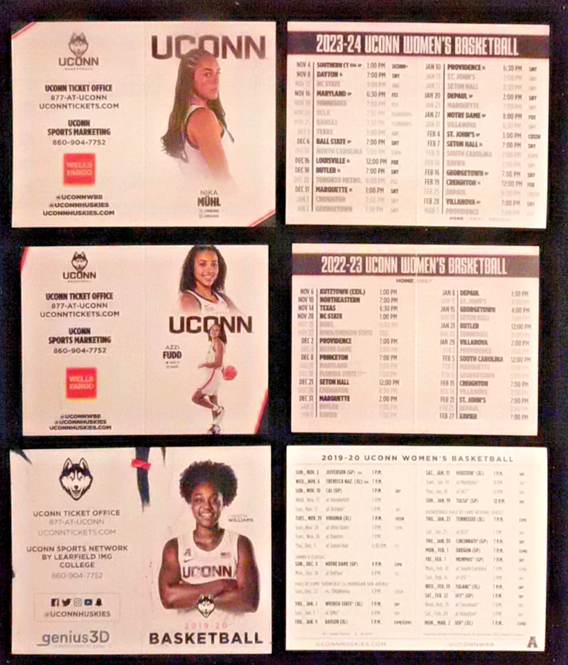 2019-20/2022-23/2023-24 - UCONN HUSKIES MUJER PELOTA BOLSILLO HORARIOS CASI NUEVO ÚLTIMO 1 Foto 1 de 4