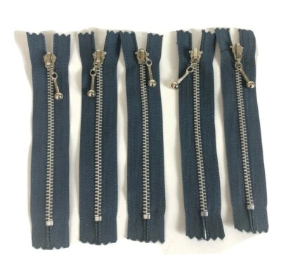 Lote de 5 cremalleras vintage de metal con cremallera de 5" azul oscuro plata dientes Foto 1 de 4