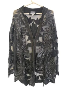 Stillman Studio Lamb Leather Black Embellished Lace Sheer Jacket Size 1X - Picture 1 of 8