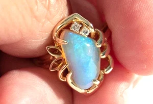 14K massiver YG atemberaubender Opal und Diamant moderner Stil Ring VIDEO - Bild 1 von 10