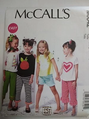 Shorts Pants Tops Girls 2 3 4 5 McCalls M6642 Sewing Pattern Summer Knit CUT - Image 1 of 4