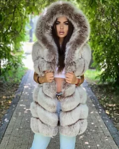 Fashion New Women Hooded Vest Winter Real Fur Warm Gilet Natural Fox Fur Vest - Picture 1 of 11