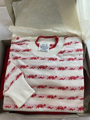 1950 babador de veludo vermelho tamanho geral 2T JC Penny Toddletime 26-28lbs. Novo Vintage - Imagem 1 de 4