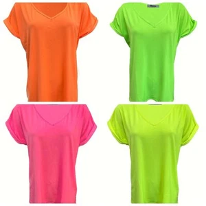 Ladies Baggy Loose Fit Turn Up Sleeve T Shirt Womens V Neck Oversized Party Top - Picture 1 of 5