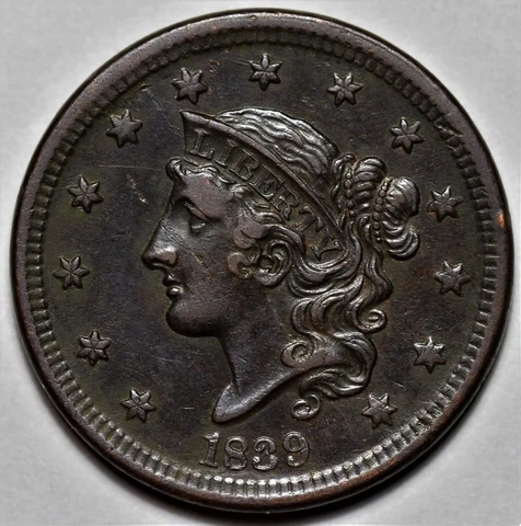1839 Coronet Head Large Cent - Silly Head - US 1c Copper Penny Coin - L37 Cover